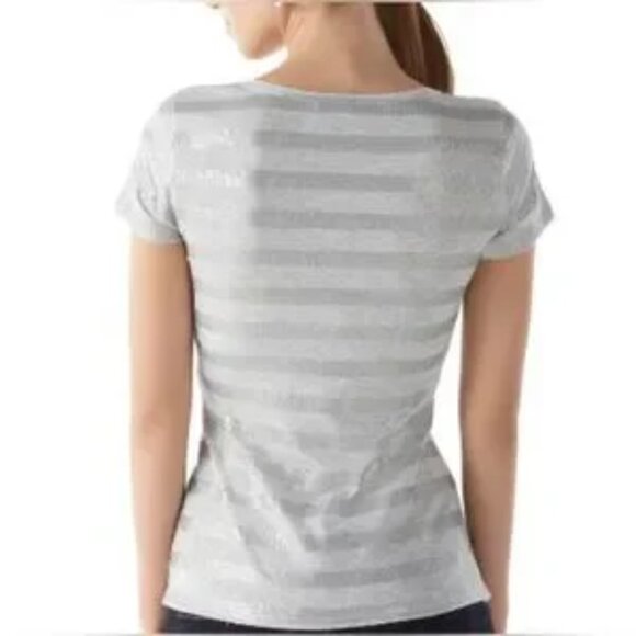 White House Black Market Silver Sequin Striped Tee Top Sz XS- EUC - Picture 2 of 10